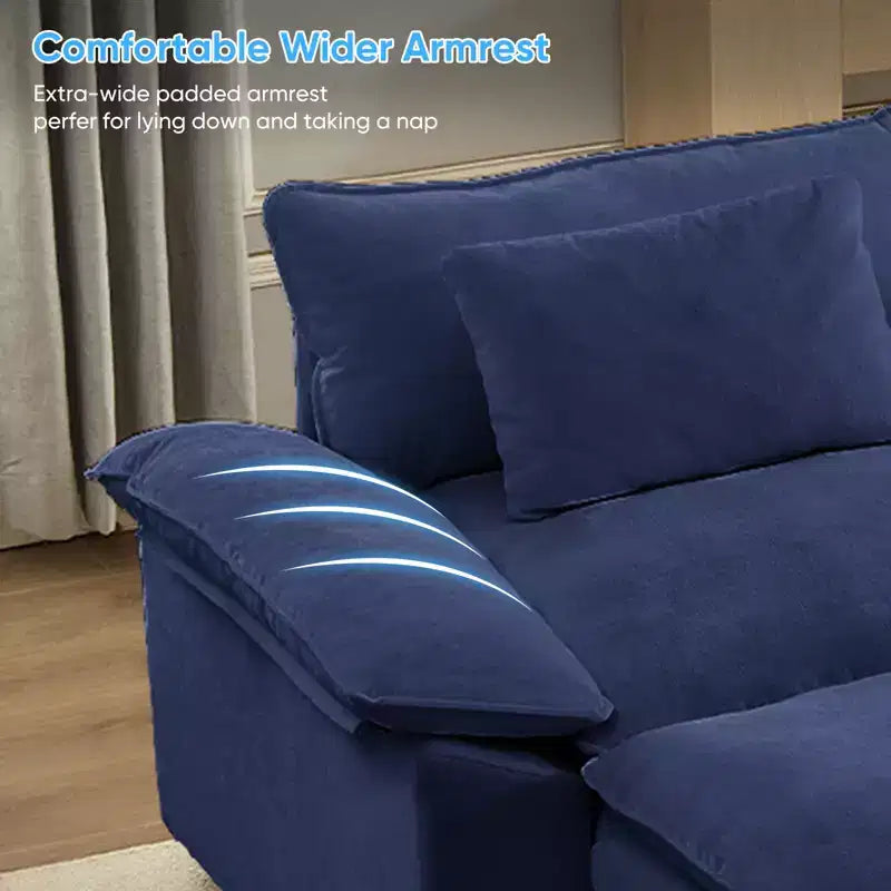 Divano componibile a U con 2 pouf, 6 posti, beige / blu scuro / grigio scuro / grigio chiaro