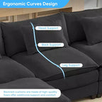 Divano componibile a U con 2 pouf, 6 posti, beige / blu scuro / grigio scuro / grigio chiaro