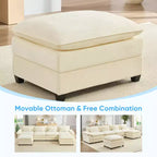 Divano componibile a U con 2 pouf, 6 posti, beige / blu scuro / grigio scuro / grigio chiaro