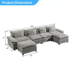 Divano componibile a U con 2 pouf, 6 posti, beige / blu scuro / grigio scuro / grigio chiaro
