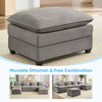 Divano componibile a U con 2 pouf, 6 posti, beige / blu scuro / grigio scuro / grigio chiaro