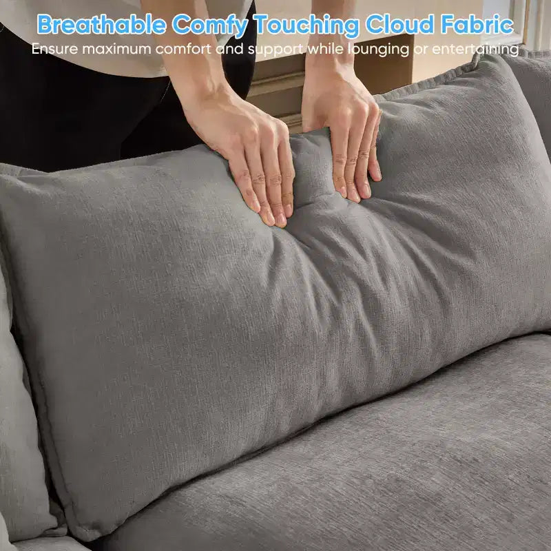 Divano componibile a U con 2 pouf, 6 posti, beige / blu scuro / grigio scuro / grigio chiaro