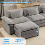 Divano componibile a U con 2 pouf, 6 posti, beige / blu scuro / grigio scuro / grigio chiaro