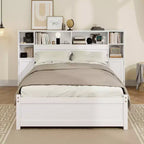 GDFStudio Lucas Twin Size Wooden Storage Bed with Tall Bookcase Headboard and Drawers