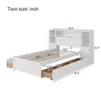 Letto a piattaforma singolo bianco con testiera a libreria e 6 cassetti contenitore