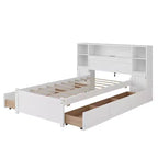 Letto a piattaforma singolo bianco con testiera a libreria e 6 cassetti contenitore