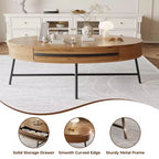 Tavolino da Caffè Ovale in Legno/Pioppo Dorato con Cassetto – Mid-Century Modern, a 4 Gambe