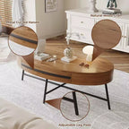 Tavolino da Caffè Ovale in Legno/Pioppo Dorato con Cassetto – Mid-Century Modern, a 4 Gambe