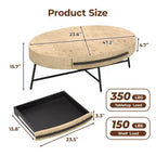 Tavolino da Caffè Ovale in Legno/Pioppo Dorato con Cassetto – Mid-Century Modern, a 4 Gambe