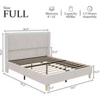 Letto con piattaforma e testiera ad ali in velluto a coste grigio – Matrimoniale/Queen/King, 1 persona