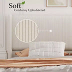 Letto con piattaforma e testiera ad ali in velluto a coste grigio – Matrimoniale/Queen/King, 1 persona