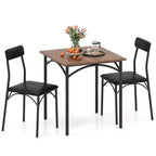 Set da pranzo in 3 pezzi per 2 persone, nero e marrone rustico, struttura in metallo