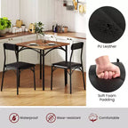 Set da pranzo in 3 pezzi per 2 persone, nero e marrone rustico, struttura in metallo