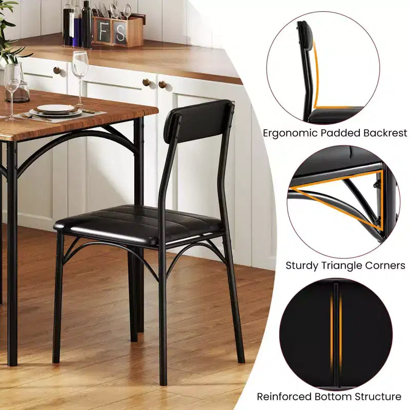 Set da pranzo in 3 pezzi per 2 persone, nero e marrone rustico, struttura in metallo