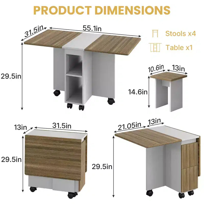 Set da Pranzo Pieghevole Bianco, 5 Pezzi, per 4 Persone
