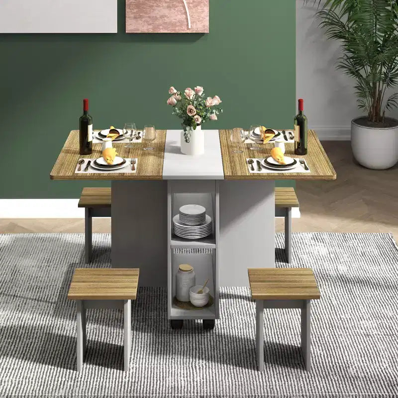 Set da Pranzo Pieghevole Bianco, 5 Pezzi, per 4 Persone