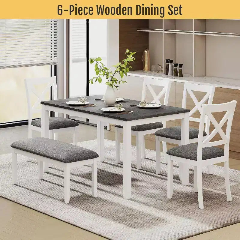 Set da pranzo X-Back bianco e grigio, 5 posti, 6 pezzi