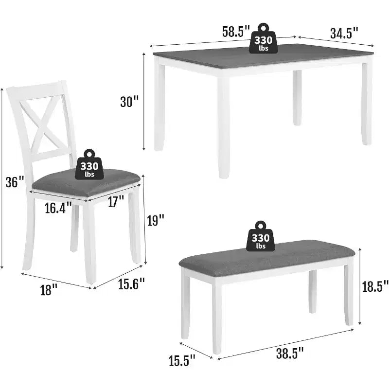 Set da pranzo X-Back bianco e grigio, 5 posti, 6 pezzi