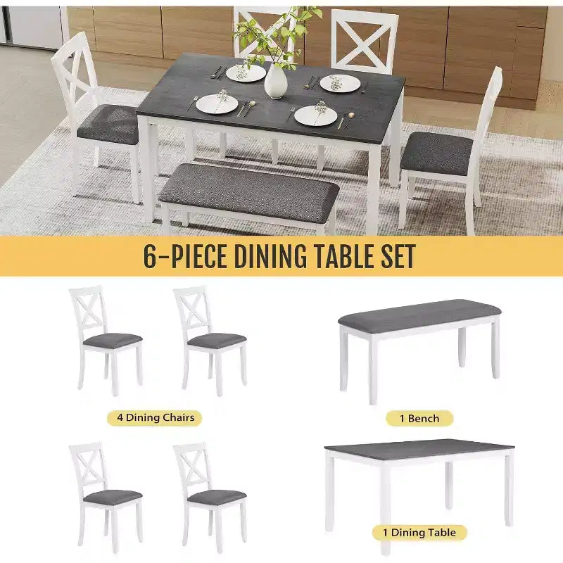 Set da pranzo X-Back bianco e grigio, 5 posti, 6 pezzi