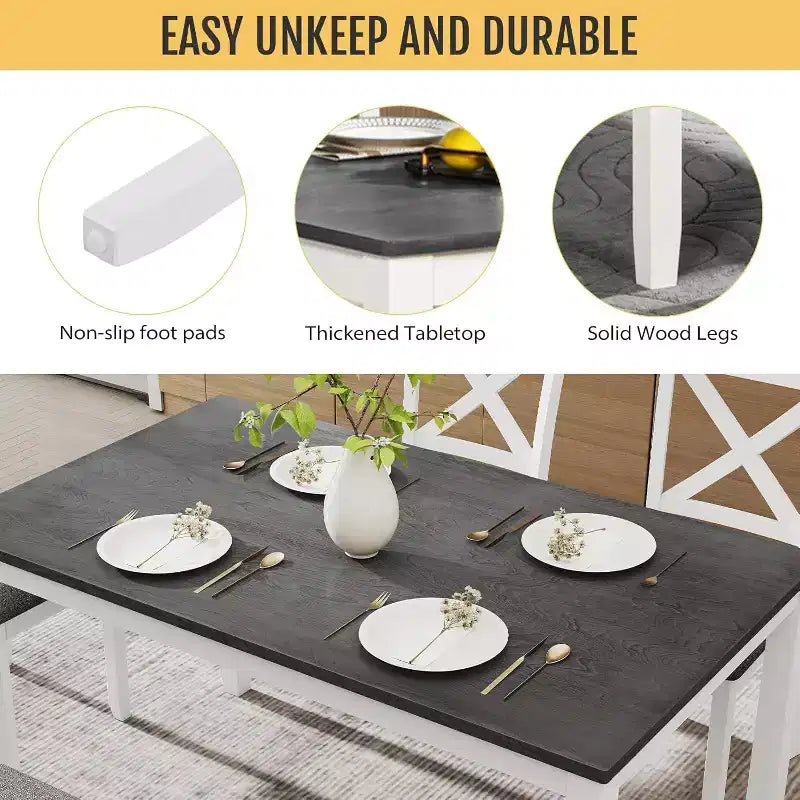 Set da pranzo X-Back bianco e grigio, 5 posti, 6 pezzi