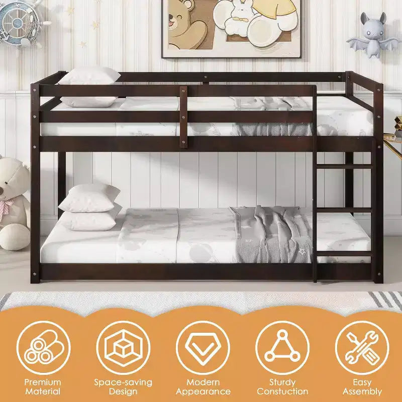 Letto a castello in legno naturale, per 2 persone, con scaletta integrata