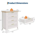 Colore Bianco/Legno, Cassettiera a 4 cassetti, per 1 persona