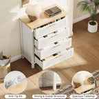 Colore Bianco/Legno, Cassettiera a 4 cassetti, per 1 persona