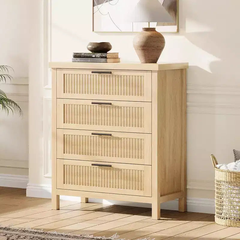 Colore Bianco/Legno, Cassettiera a 4 cassetti, per 1 persona