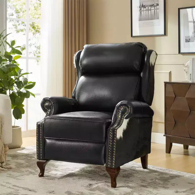 Poltrona reclinabile push-back in vera pelle nera/marrone, 1 posto