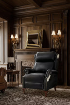Poltrona reclinabile push-back in vera pelle nera/marrone, 1 posto