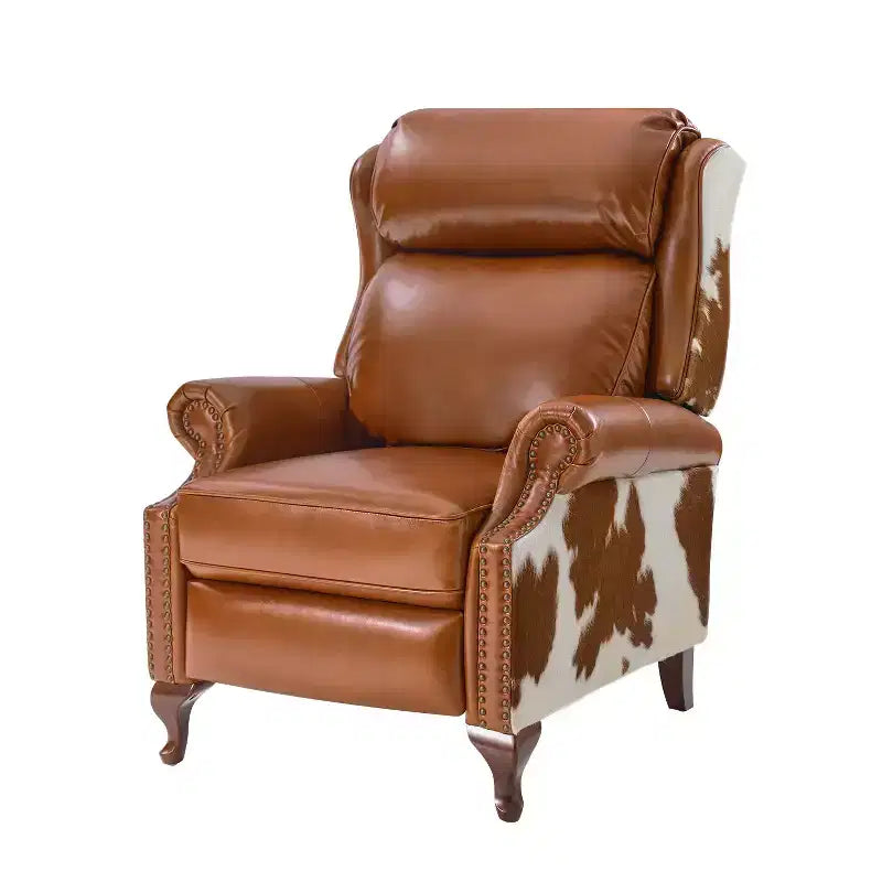 Poltrona reclinabile push-back in vera pelle nera/marrone, 1 posto