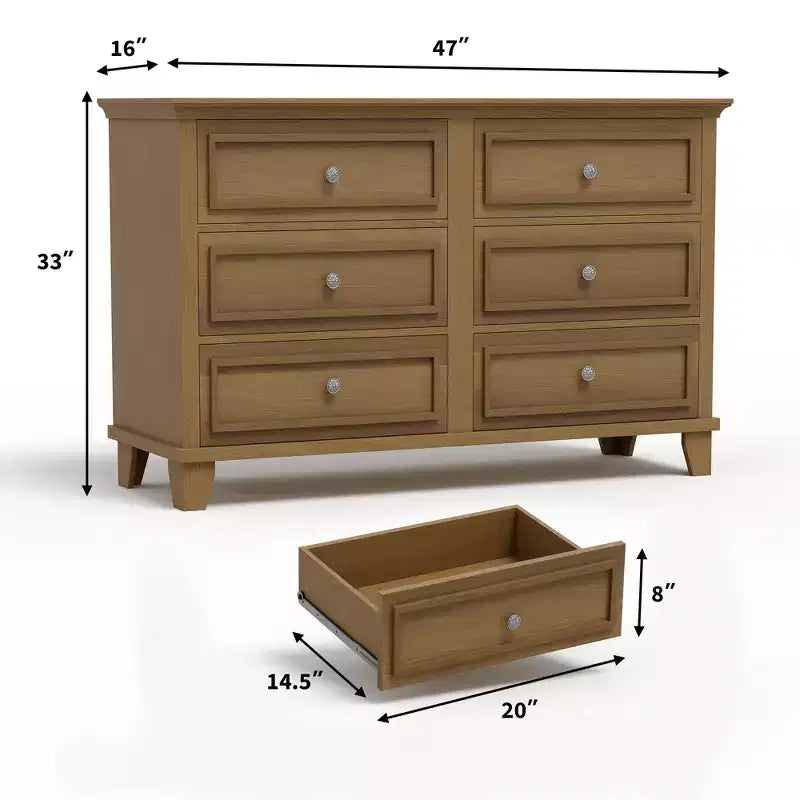 Cassettiera a 6 cassetti in legno con maniglie vintage – Nero / Marrone / Grigio / Bianco, Montaggio per adulti