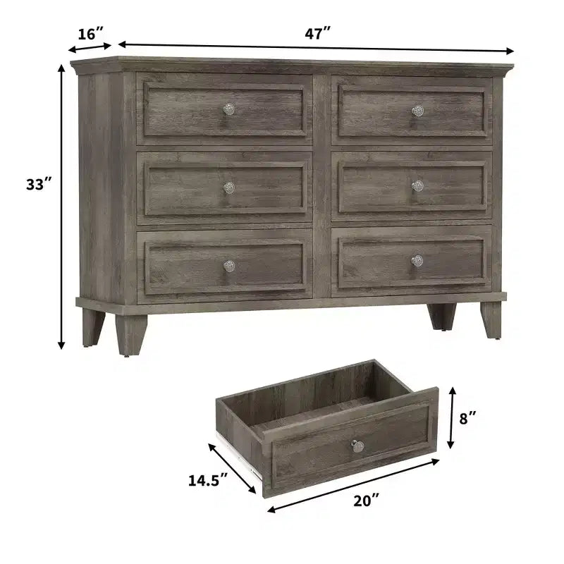 Cassettiera a 6 cassetti in legno con maniglie vintage – Nero / Marrone / Grigio / Bianco, Montaggio per adulti