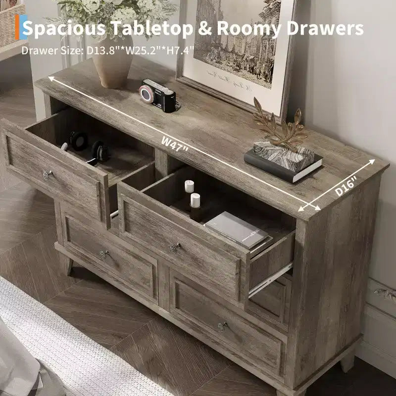 Cassettiera a 6 cassetti in legno con maniglie vintage – Nero / Marrone / Grigio / Bianco, Montaggio per adulti