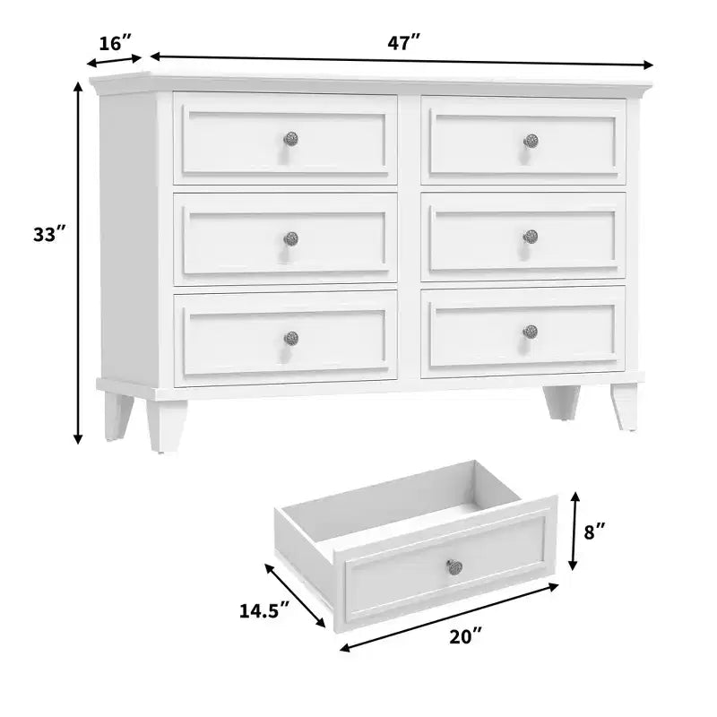 Cassettiera a 6 cassetti in legno con maniglie vintage – Nero / Marrone / Grigio / Bianco, Montaggio per adulti