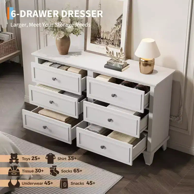 Cassettiera a 6 cassetti in legno con maniglie vintage – Nero / Marrone / Grigio / Bianco, Montaggio per adulti