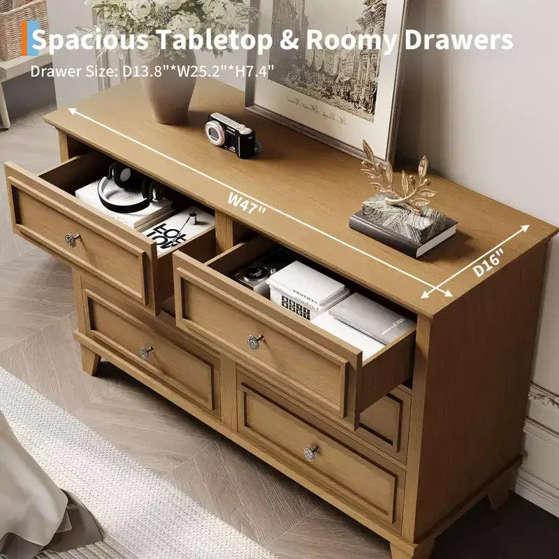 Cassettiera a 6 cassetti in legno con maniglie vintage – Nero / Marrone / Grigio / Bianco, Montaggio per adulti