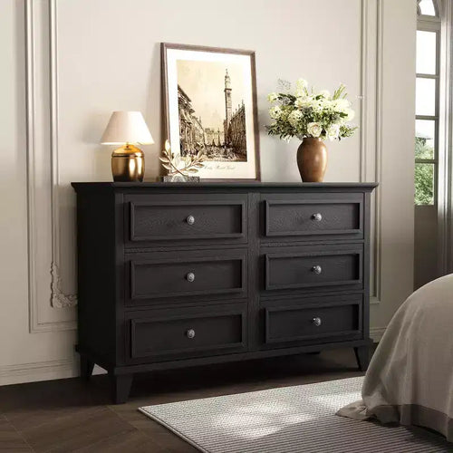 Farmhouse Brown Dresser for Bedroom with 6 Drawer, Double Dresser TV Stand with Vintage Handle, Wide Wood Dressers & Chests of Drawers