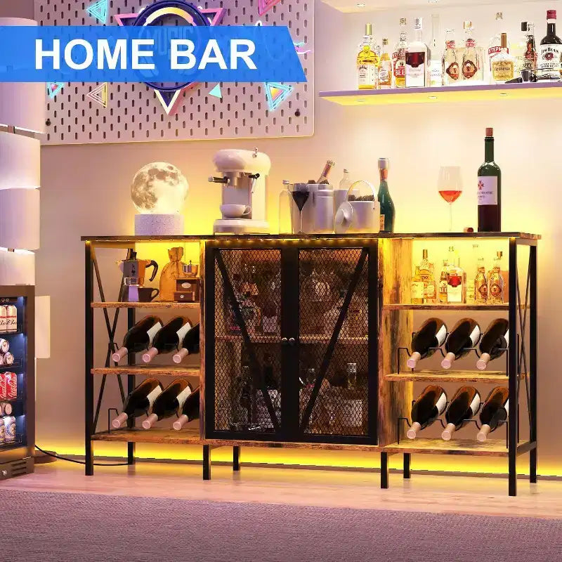 Portabottiglie Nero / Marrone / Grigio con Luci LED, Telaio in Metallo, Contiene 12 Bottiglie