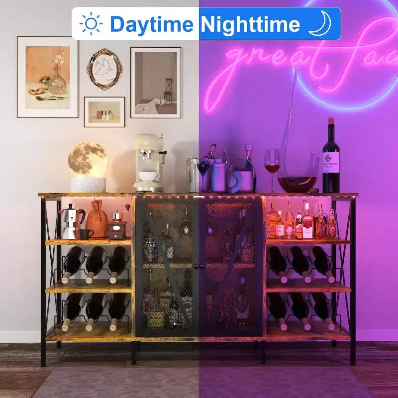 Portabottiglie Nero / Marrone / Grigio con Luci LED, Telaio in Metallo, Contiene 12 Bottiglie