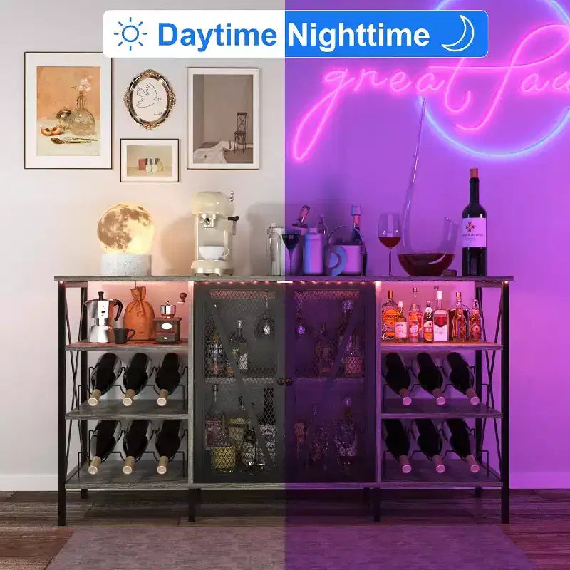 Portabottiglie Nero / Marrone / Grigio con Luci LED, Telaio in Metallo, Contiene 12 Bottiglie
