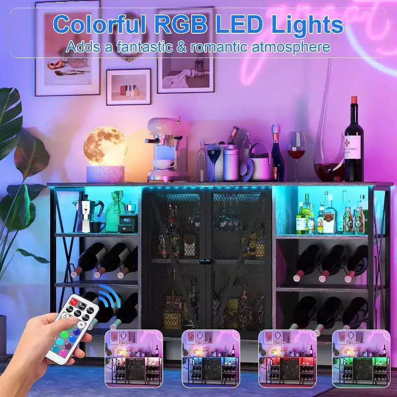 Portabottiglie Nero / Marrone / Grigio con Luci LED, Telaio in Metallo, Contiene 12 Bottiglie