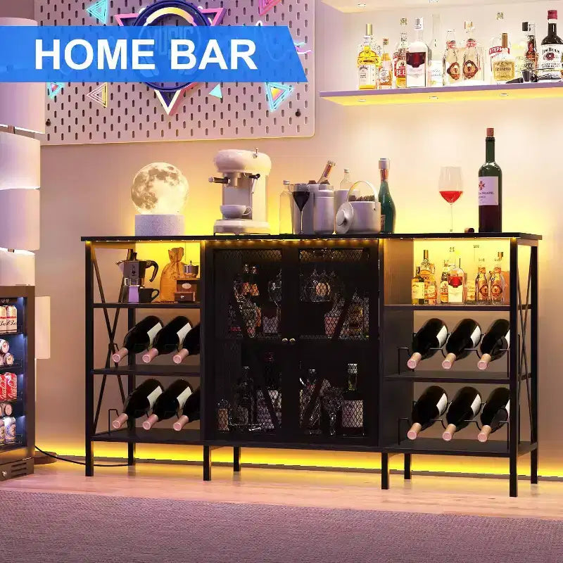 Portabottiglie Nero / Marrone / Grigio con Luci LED, Telaio in Metallo, Contiene 12 Bottiglie