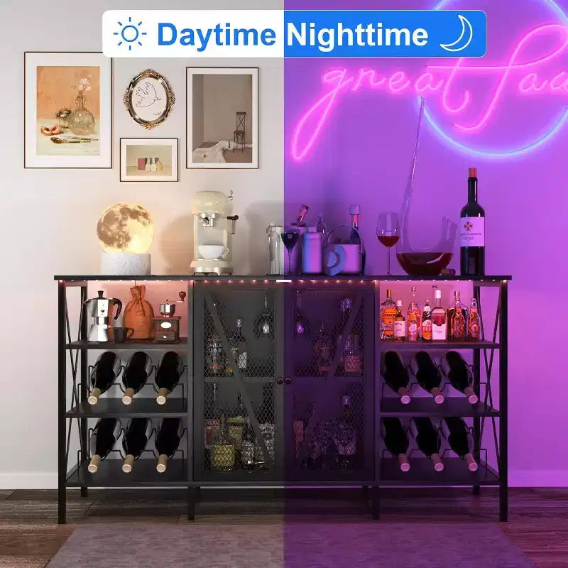 Portabottiglie Nero / Marrone / Grigio con Luci LED, Telaio in Metallo, Contiene 12 Bottiglie