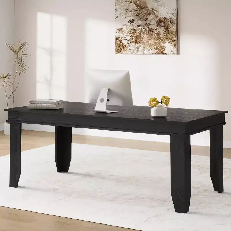 Tavolo da Pranzo Rettangolare per 8 Posti, Colore Nero / Grigio / Legno, con 4 Gambe