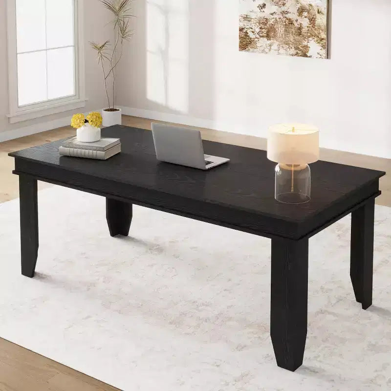 Tavolo da Pranzo Rettangolare per 8 Posti, Colore Nero / Grigio / Legno, con 4 Gambe