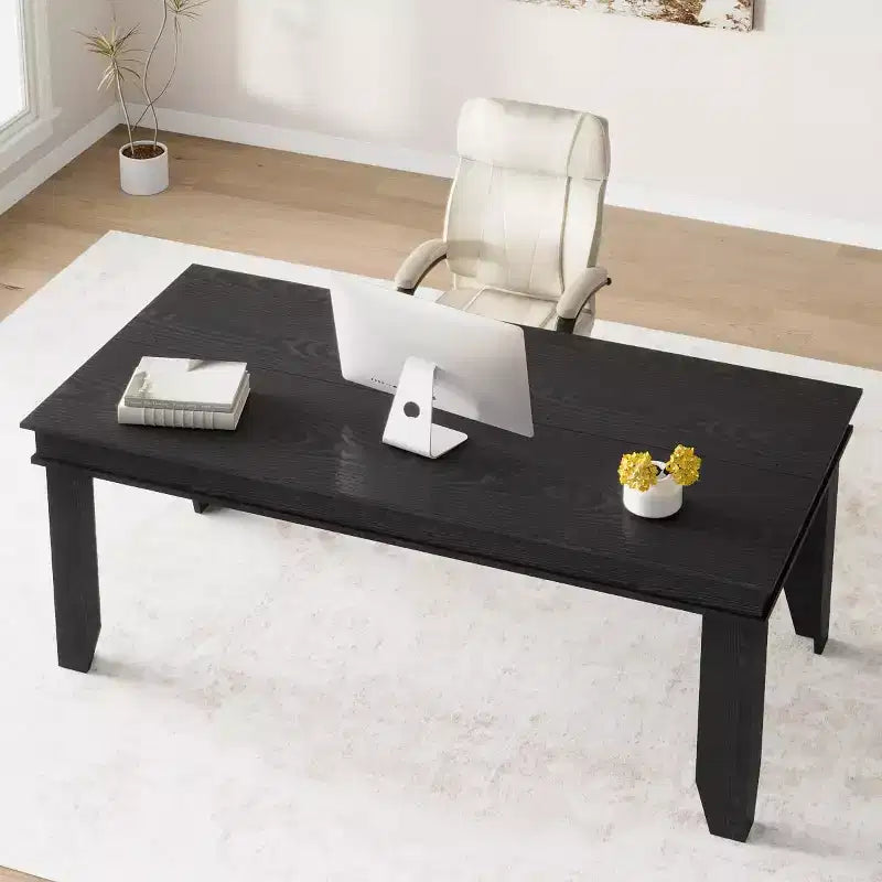 Tavolo da Pranzo Rettangolare per 8 Posti, Colore Nero / Grigio / Legno, con 4 Gambe