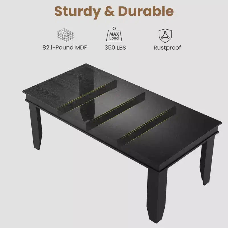 Tavolo da Pranzo Rettangolare per 8 Posti, Colore Nero / Grigio / Legno, con 4 Gambe
