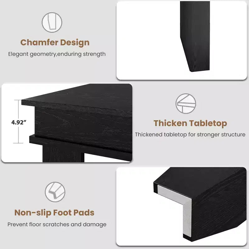 Tavolo da Pranzo Rettangolare per 8 Posti, Colore Nero / Grigio / Legno, con 4 Gambe
